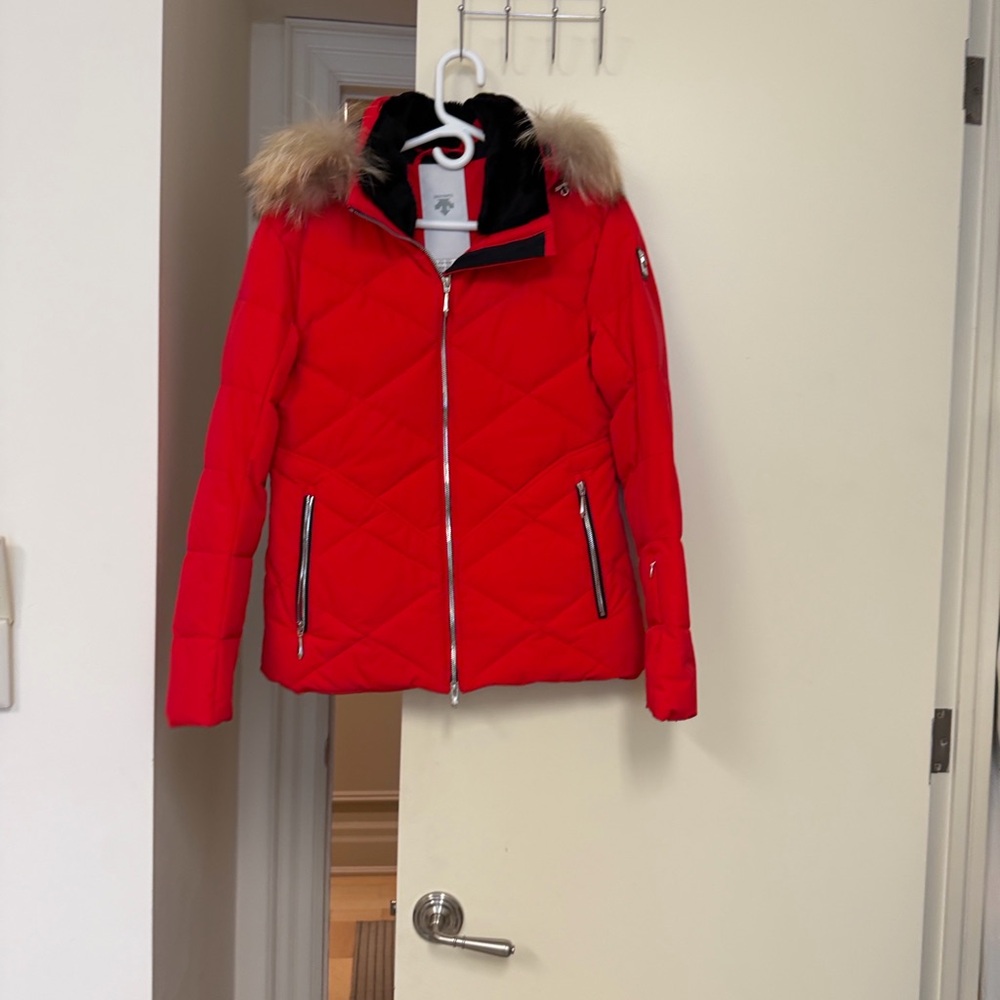 Descente Vibrant Red Ski Jacket with Fur Trim
